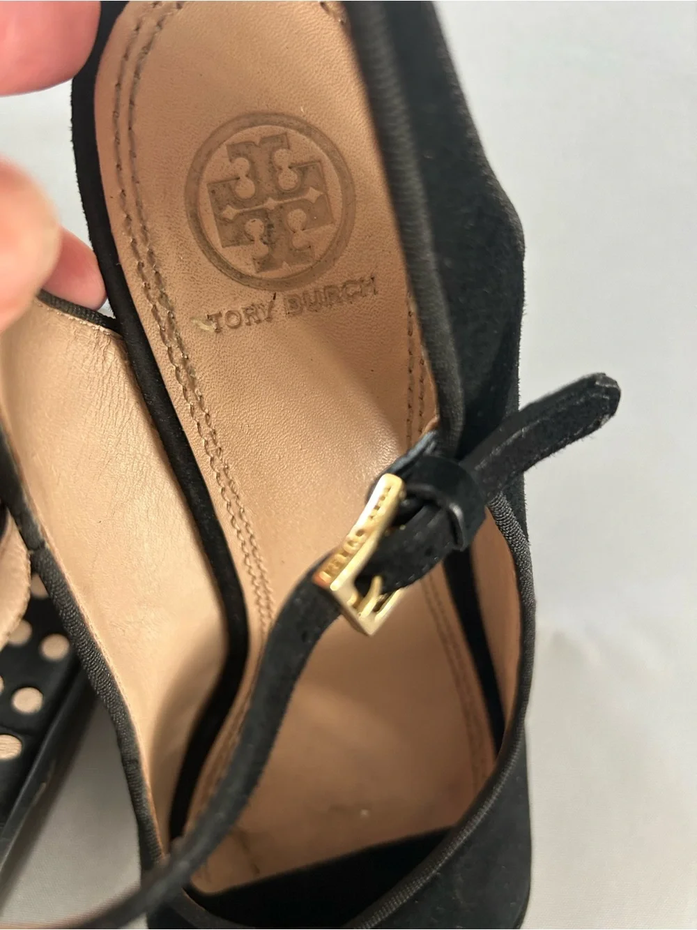 Tory Burch Ollie Black Suede Polka-Dot Platform Wedges EUC